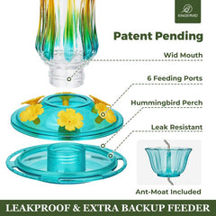 Kingsyard 25 Oz Glass Hummingbird Feeder with Ant Moat and Six Feeding Ports - Leak-Proof Design for Outdoor Use