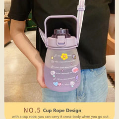 Children's Water Bottle With Straw Strap